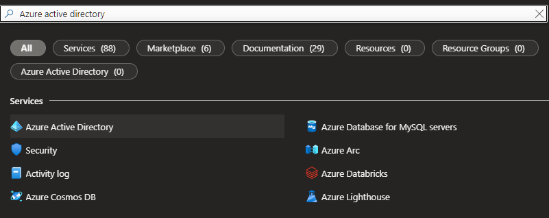 The Azure portal search bar with Azure Active Directory entered, the name Microsoft Entra ID had until 2023.